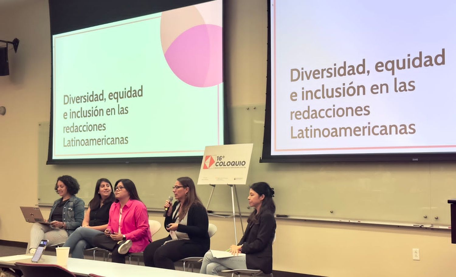 Panel sobre "Diversidad en las noticias y redacciones latinoamericanas" en el 16º Coloquio Iberoamericano de Periodismo Digital, abril de 2023, Universidad de Texas.